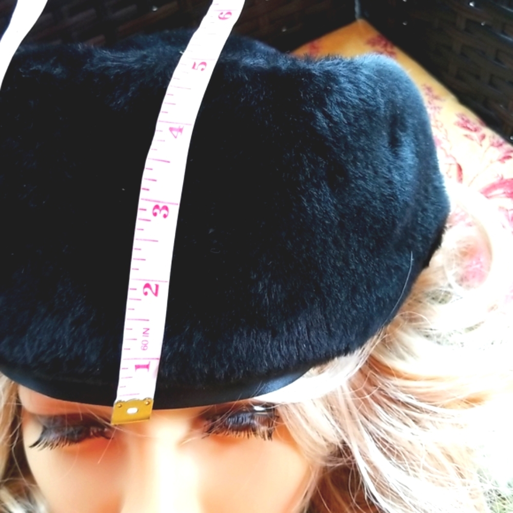 60's MISS DIOR Christian Black Fur Angora Adorable Pillbox Union Elegant Hat EVC - Picture 8 of 16